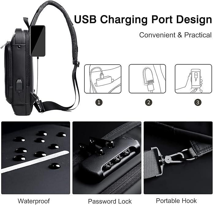 Product Title: Lightweight Anti-Theft Crossbody Sling Bag – USB Charging Shoulder Backpack